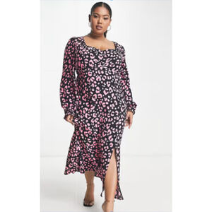 Nobody's Child Dress Womens 20 Black Pink Animal Print Long Sleeve Midi Eco Vero